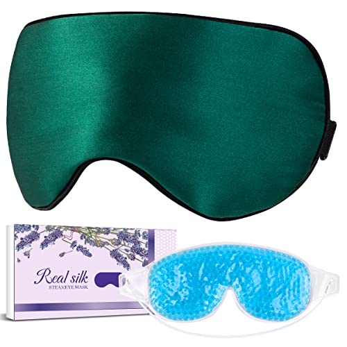 Masca de somn de mătase LC-Dolida Hipoalergenic Super Smoot Smok Mask pentru somn cu răcire și masca de ochi încălzită de gel,