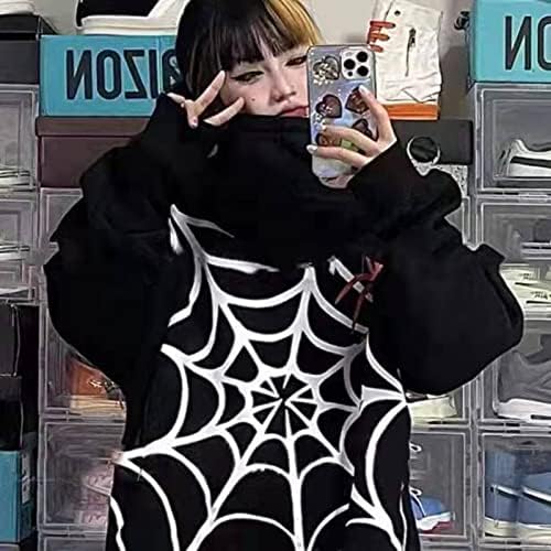 Gothic Hoodie Top Spider Web Letter Imprimat TOP pentru bărbați și femei, de top casual casual