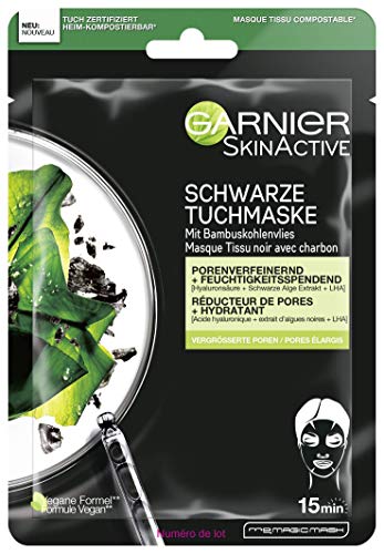 Mască Garnier Black Sheet, minimizează porii, porii hidratanți și rafinați, cu Acid hialuronic, Extract de alge Negre și LHA,