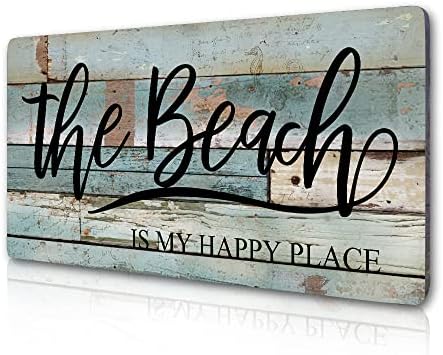 Decor plajă de perete Sign agățat Vintage Coastal Decor de perete Signs-plaja este locul meu fericit de 16x8 inci pentru casă
