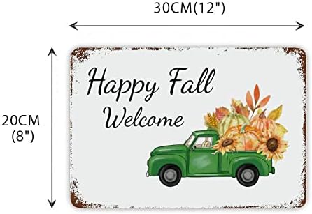 Decor de perete de toamnă Green Farm Truck Tin Tin Pumpkin Floarea Sunului de arțar frunză metalică Semn fericit Fall Fall