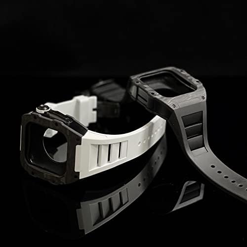 Curea de carcasă de carbon de lux Kanuz Set pentru Apple Watch 8 7 45mm 6 5 4 SE 44mm Band de cauciuc Kit de modificare DIY