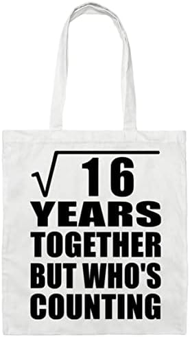 DesignSify S -a aniversar Rădăcina pătrată de 16 ani, care contează, geanta cu tote de bumbac reutilizabilă pentru cumpărături
