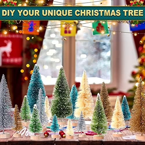 40 PC -uri artificiale mini copaci de Crăciun Sisal Sisal Christmas Tree de zăpadă Pin Pin Pinii de sticlă Copaci cu lemn de
