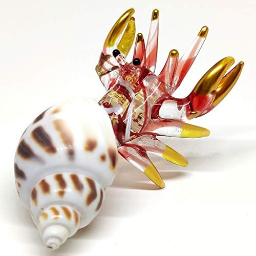 Sansukjai Seashell pustnic Crab Figurine în miniatură Animale de plajă Artă de sticlă suflată manual Aft natural Colecție Decorate, galben pastel
