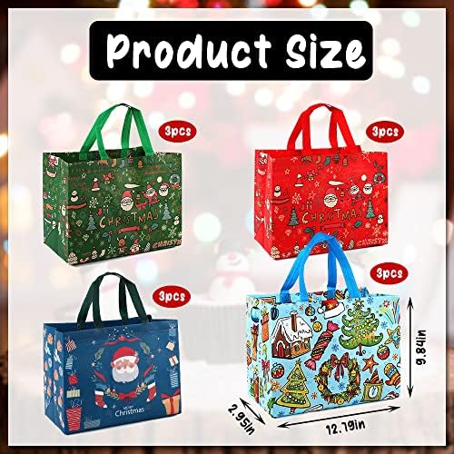 Hying 12pcs Christmas Bags cadou pentru femei, cumpărături, om de zăpadă pungi cu tote mari pungi de Crăciun reutilizabile