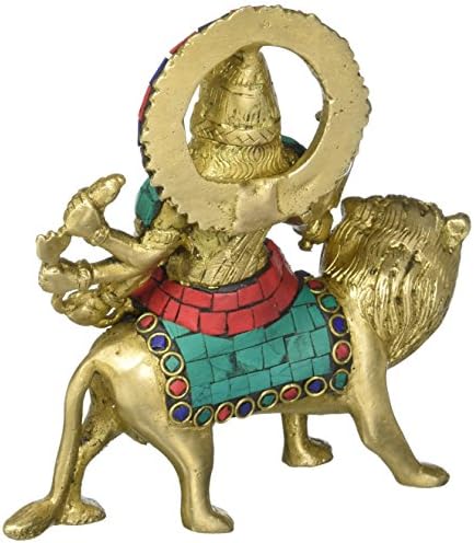 Craftvatika Durga stând pe Tiger- rare zeiță hindusă Maa Kali Vaishno Devi Statuie de aramă
