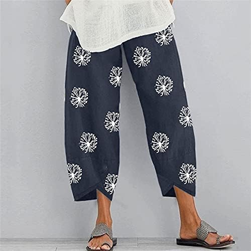 Pantaloni de lenjerie de bumbac pentru femei, păpădie confort casual picior larg palazzo pentru femei yoga capris pantaloni