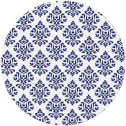Zucrcffy abstract rotundă de masă rotundă, sufragerie din bucătărie interioară sau exterioară, impermeabilă și ștersă, rotundă de masă cu margini elastice, regală albastru indigo alb - se potrivește tabelelor la 45 ″ - 56 ”