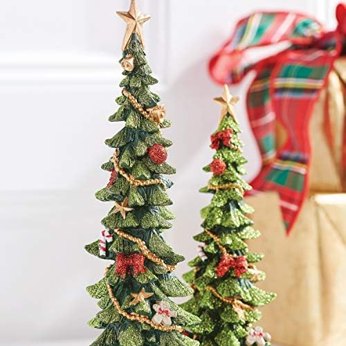Figurine decorate de brad de Crăciun în verde strălucitor, roșu și aur -12 inci și 9 inci înălțime