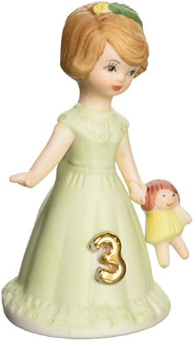 Enesco Growing Up Girls „Brunette Age 3” Figurină din porțelan, 3,25 ”, auriu, verde
