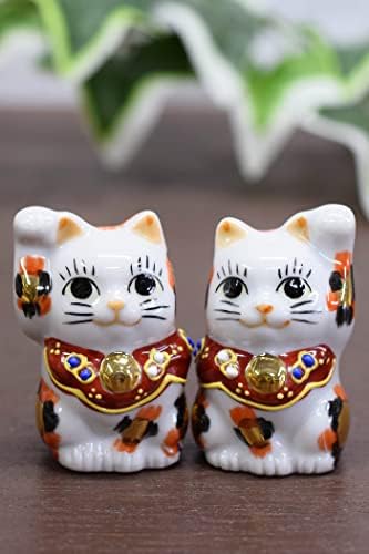 Pereche japoneză Maneki Neko Lucky Gold Calico Cats Kutani Ceramică