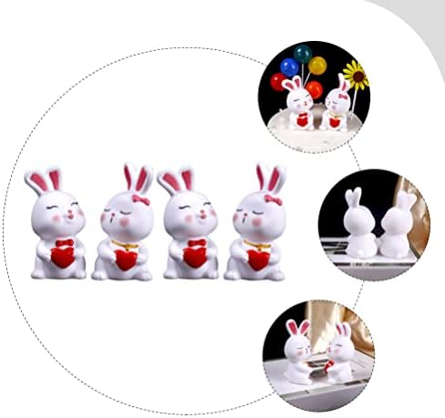 Zerodeko 4 PC -uri Figurine de iepuras de Paște, Mini Iepure Decorare pentru tort, iepuri de cuplu de Ziua Recunoștinței, Figurine în miniatură de iepure pentru Ziua Îndrăgostiților