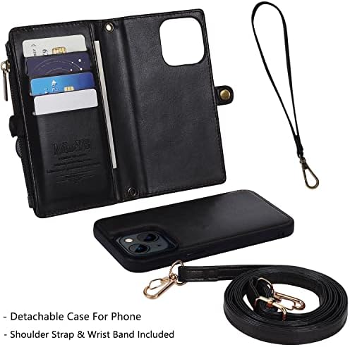 MInCYB compatibil cu husa portofel iPhone 14 Pro, husa cu fermoar cu sloturi pentru suportul cardului de blocare RFID pentru