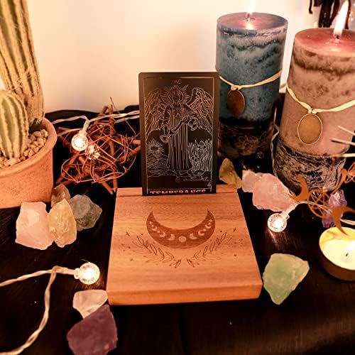 Ceiner luna faza Tarot Card Stand, Wiccan Lemn Oracle Card Display, divinație meditație Decor Witchy Accesorii titular pentru Mini Altar altar fotografie vrăjitorie cadouri Pagan Consumabile