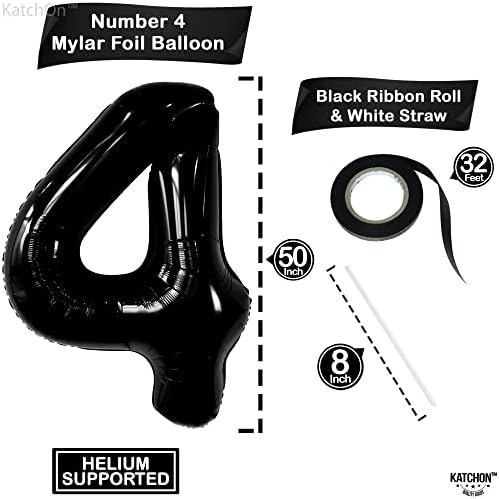 KatchOn, Negru numărul 4 baloane-mare, 50 Inch / Negru numărul 4 balon pentru decoratiuni de ziua de naștere băiat de 4 ani / baloane vechi de 4 ani pentru decoratiuni de Ziua a 4-A / baloane negre de Ziua a 4-a