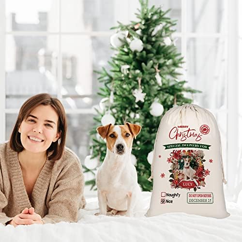 Bageyou Funny Bulldog Bulldog Santa Sacks Custom Fabric pentru câini Genti cadou de Crăciun cu pungă de depozitare de Crăciun