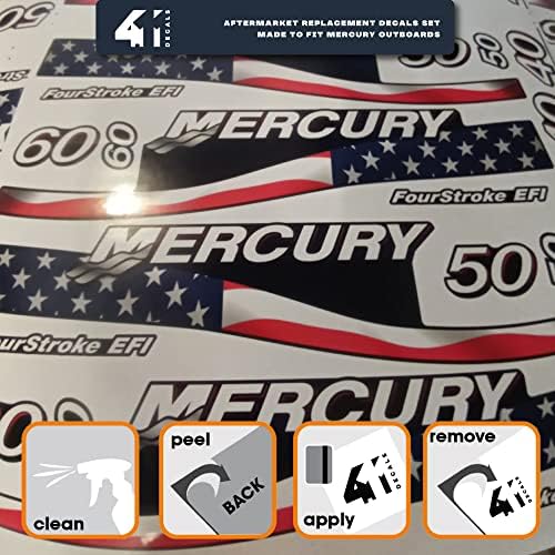 411 Decaluri de înlocuire a pieței de piață pentru Mercur 225 Grey Outboard Decal Set