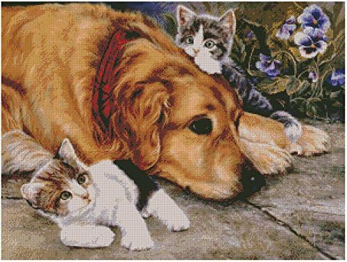 Seturi de cusături pentru pisici și câine, 14ct, fir de bumbac egiptean 300x225 cusătură, 65x50cm pisică cruci de pisici