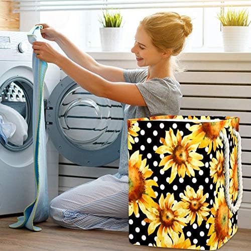 Inhomer floarea-soarelui durere de mână model acuarelă 300d Oxford PVC haine impermeabile împiedică coș mare de rufe pentru pături jucării de îmbrăcăminte în dormitor