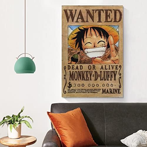 Qlazo Anime Luffy Wanted Bounty 3 miliarde Happy Poster Canvas Artă Pict Imagine Imprimare Modern Family Decor 12x18inch