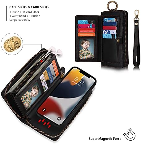Husă portofel XRPow pentru iPhone 13 Pro Max 6,7 Inch,[ 2 în 1] Husă magnetică detașabilă pentru portofel [piele vegană] ambreiaj
