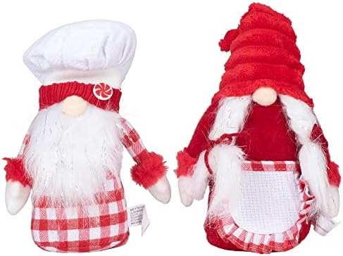 Transpac Plush Red Plaid Chef Gnome Pair de țesătură de 8 inch Set de figurine de 2
