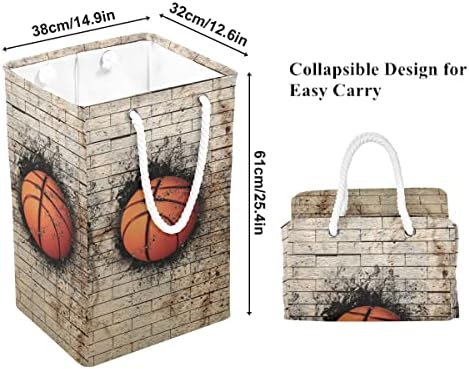 DOMIKING coș mare de rufe cu mânere-Redare 3D a baschetului Baseball și fotbal încorporat coș de depozitare perete de cărămidă