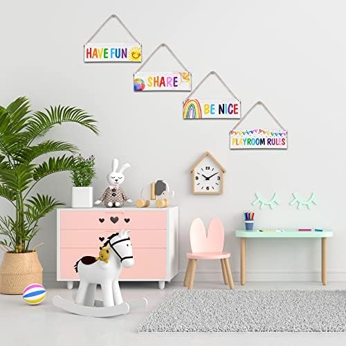 ISOVF 4 bucăți de joacă decor pentru copii pentru copii decor perete semn din lemn - temă curcubeu arta motivațională de perete