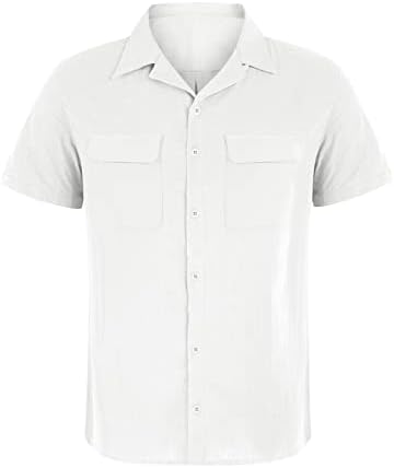 Buton casual pentru bărbați în jos cu mânecă scurtă cămăși de lenjerie de bumbac bumbac cămașă cu cămașă solidă cu buzunar