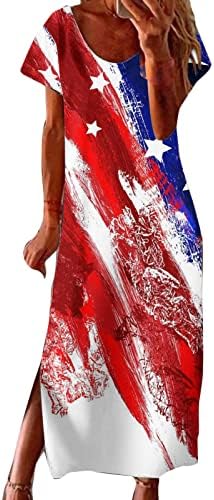 4 iulie rochie pentru femei Casual Vara boem Maxi rochie Statele Unite ale Americii Pavilion maneca scurta Scoop gât patriotice