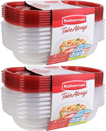 Rubbermaid ia Alongs Container de depozitare a alimentelor, 4-Cupa Dreptunghi, Set de 12,, roșu