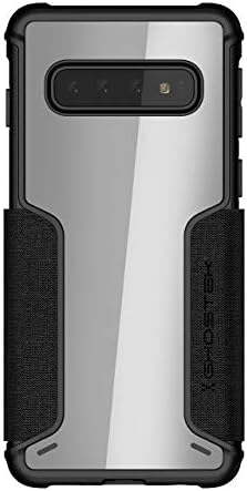 GOSchek Exec Flip Folio Wallet Galaxy S10 Carcasă cu suport pentru card de credit din piele și Clear Back pentru încărcare