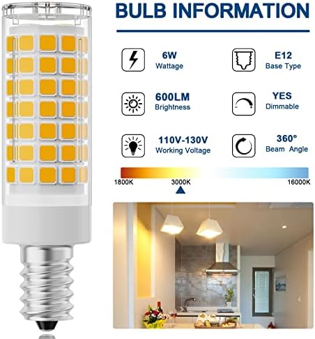 E12 Candelabre LED Becuri 60W echivalent, 3000k alb cald, bec candelabru LED Dimmable, 6w 630lumens ventilator de tavan bec,