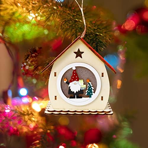 Pom de Crăciun ornamente de atârnare decorative cu lumini de Crăciun pandantive arte și meșteșuguri mini casă din lemn coș