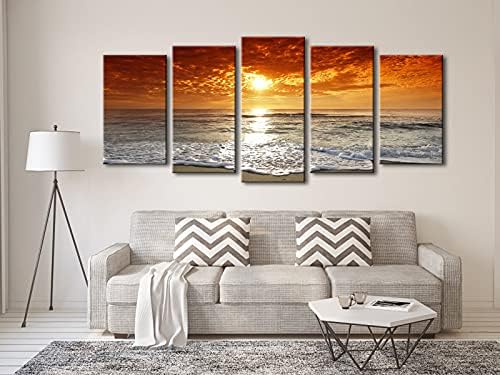 Wieco Art Grand Sight Extra Mare 5 panouri Modern Peisaj Artă de artă Hd Seacape Giclee Canvas imprimeuri pe plajă Sea pentru
